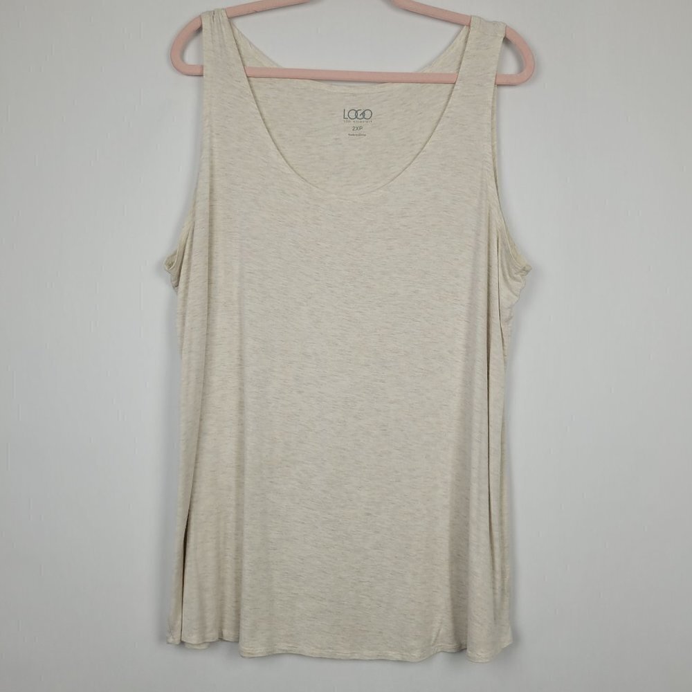 LOGO Lori Goldstein Oatmeal Heather Solid Knit Scoop Neck Tank 2XP A265624